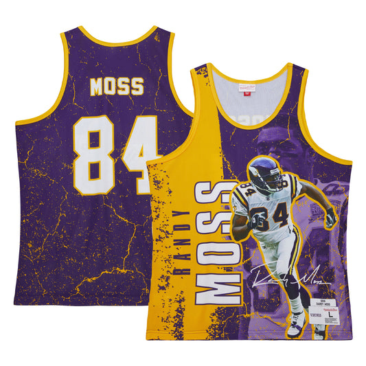 Men's Mitchell & Ness Randy Moss Purple Minnesota Vikings 1998 Player Burst Tank Top