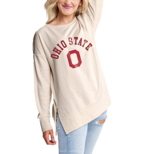 Women's Gameday Couture Cream Ohio State Buckeyes Side Split Pullover Top