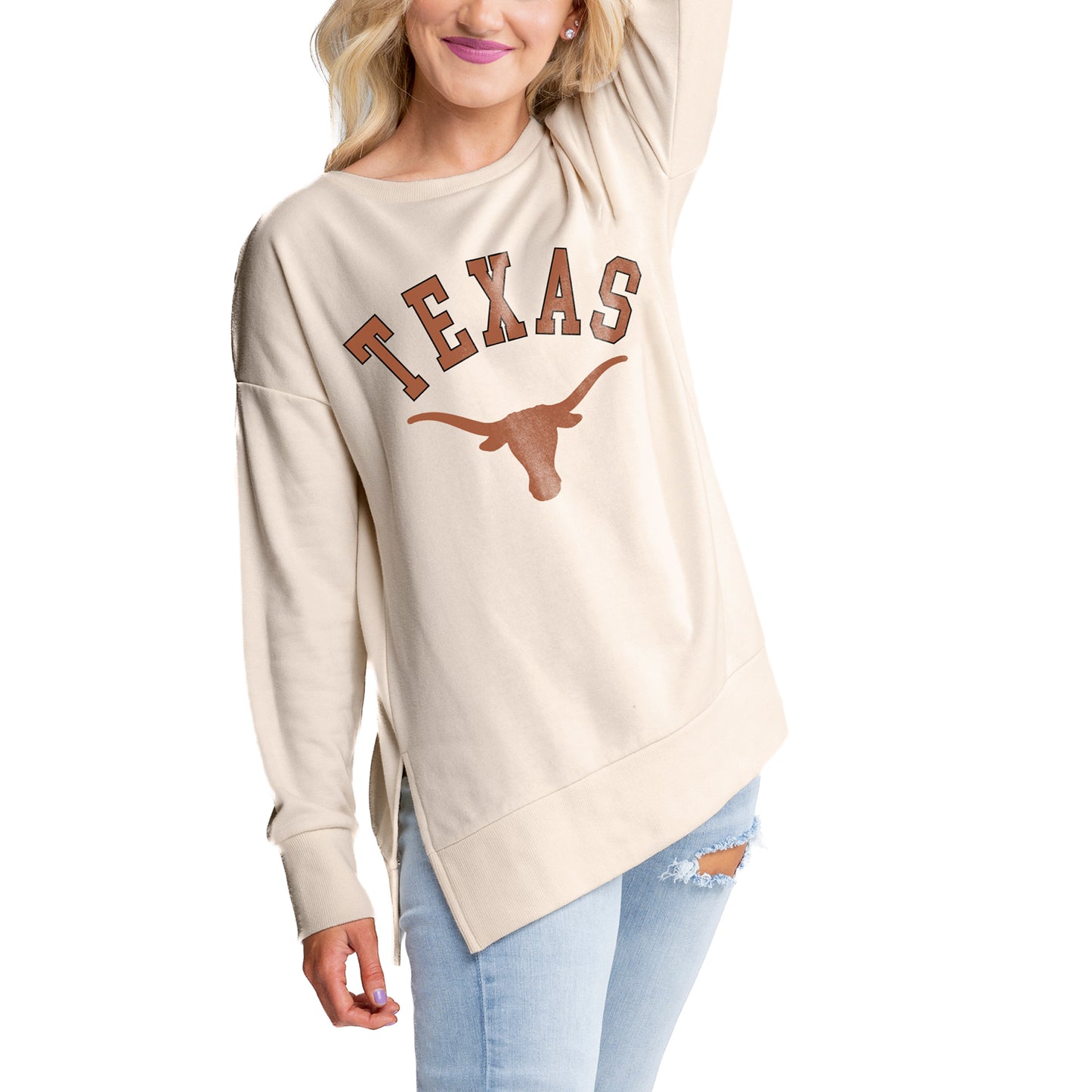 Women's Gameday Couture Cream Texas Longhorns Side Split Pullover Top