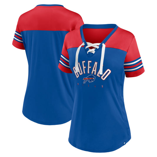 Women's Fanatics Royal/Red Buffalo Bills Blitz & Glam Lace-Up V-Neck Jersey T-Shirt