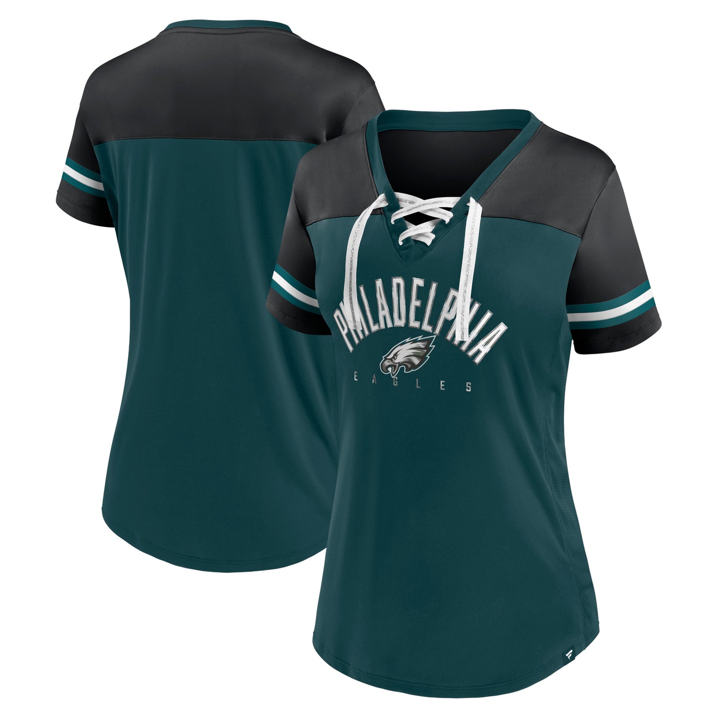 Women's Fanatics Midnight Green/Black Philadelphia Eagles Blitz & Glam Lace-Up V-Neck Jersey T-Shirt