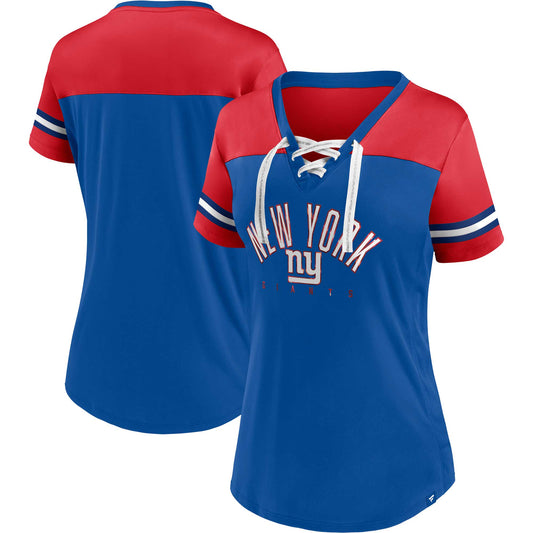 Women's Fanatics Royal/Red New York Giants Blitz & Glam Lace-Up V-Neck Jersey T-Shirt