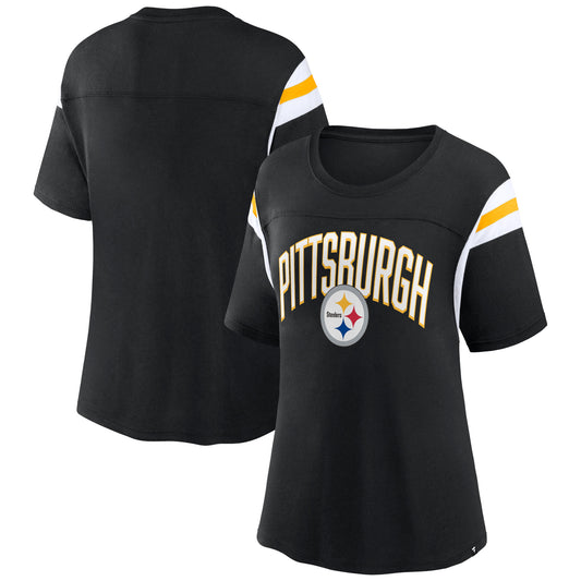 Women's Fanatics Black Pittsburgh Steelers Earned Stripes T-Shirt