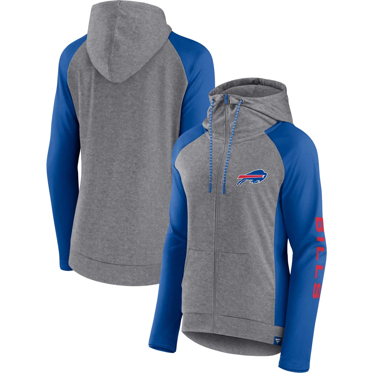 Women's Fanatics  Heather Gray/College Royal Buffalo Bills Blind Side Lightweight Full-Zip Hoodie