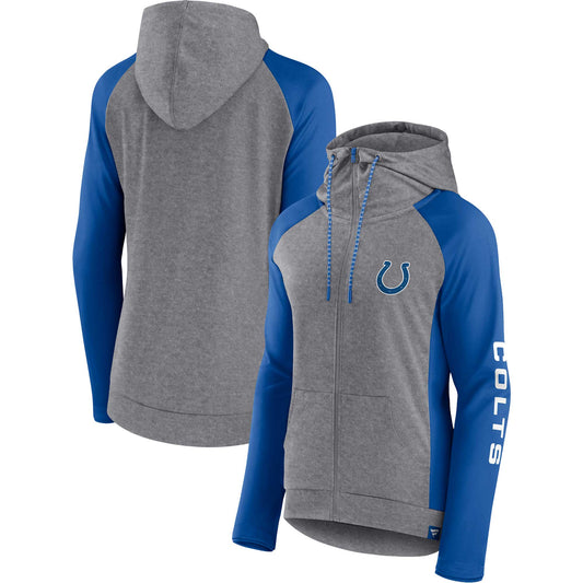 Women's Fanatics  Heather Gray/College Royal Indianapolis Colts Blind Side Lightweight Full-Zip Hoodie