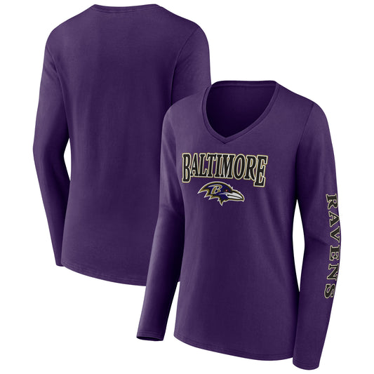 Women's Fanatics Purple Baltimore Ravens Wordmark Long Sleeve V-Neck T-Shirt