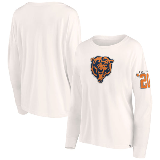 Women's Fanatics Cream Chicago Bears Game Date Oversized Cropped Lightweight Long Sleeve Tee