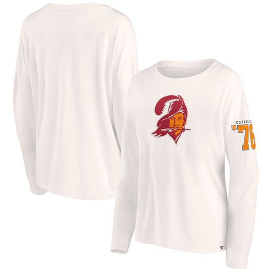 Women's Fanatics Cream Tampa Bay Buccaneers Game Date Oversized Cropped Lightweight Long Sleeve Tee