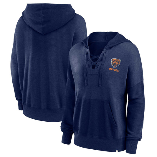 Women's Fanatics Navy Chicago Bears Heritage Snow Wash French Terry Lace-Up��Pullover Hoodie