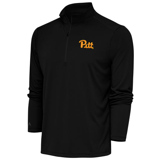 Men's Antigua Black Pitt Panthers Tribute Quarter-Zip Top