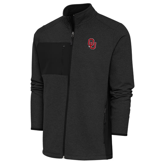 Men's Antigua Heather Black Oklahoma Sooners Course Full-Zip Jacket