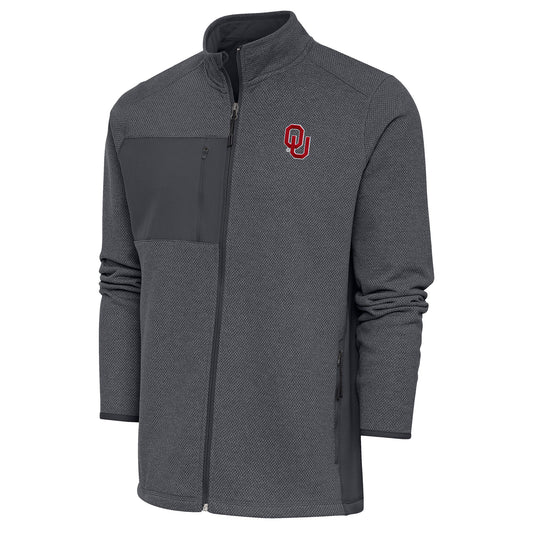Men's Antigua Heather Charcoal Oklahoma Sooners Course Full-Zip Jacket