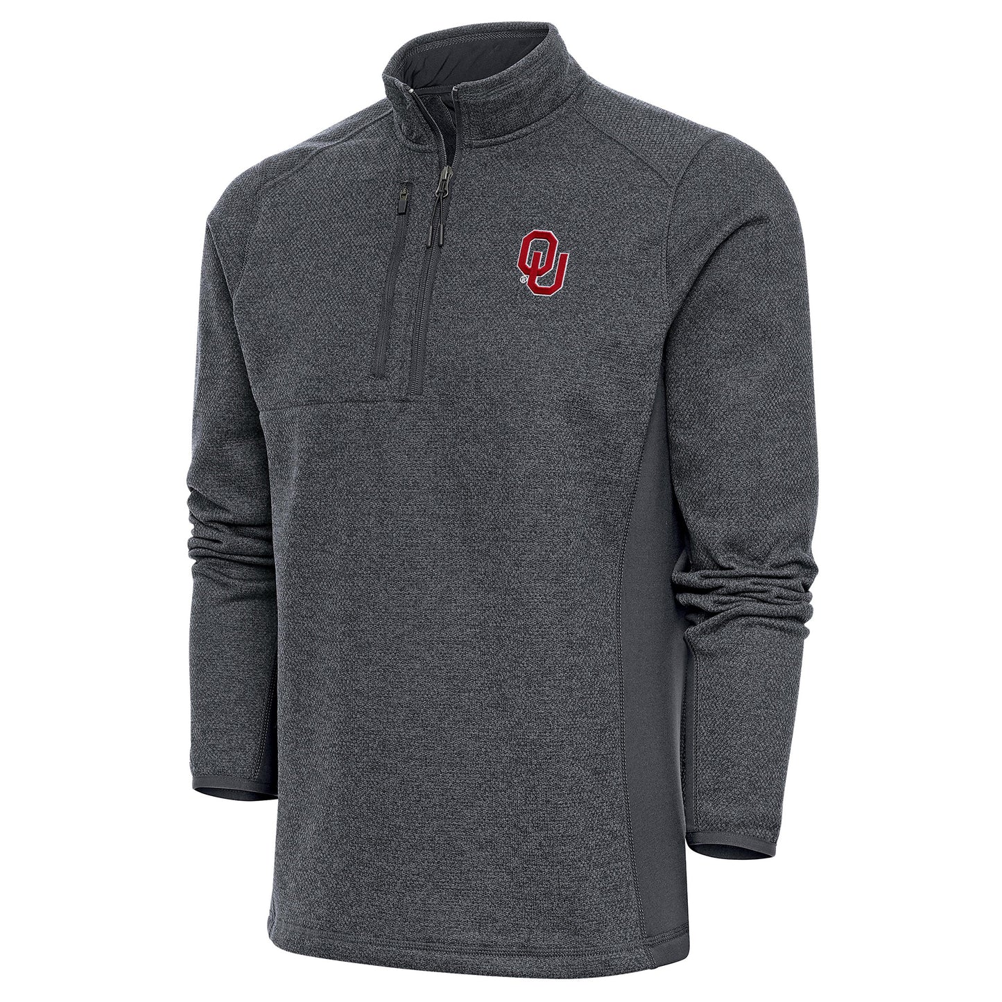Men's Antigua Heather Charcoal Oklahoma Sooners Course Quarter-Zip Pullover Top