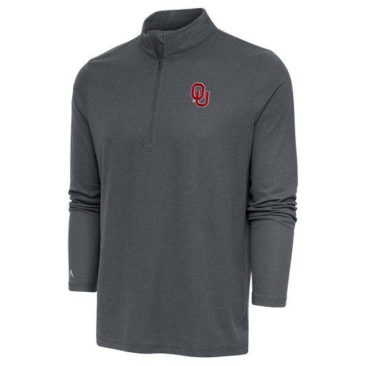 Men's Antigua Heather Charcoal Oklahoma Sooners Epic Quarter-Zip Pullover Top