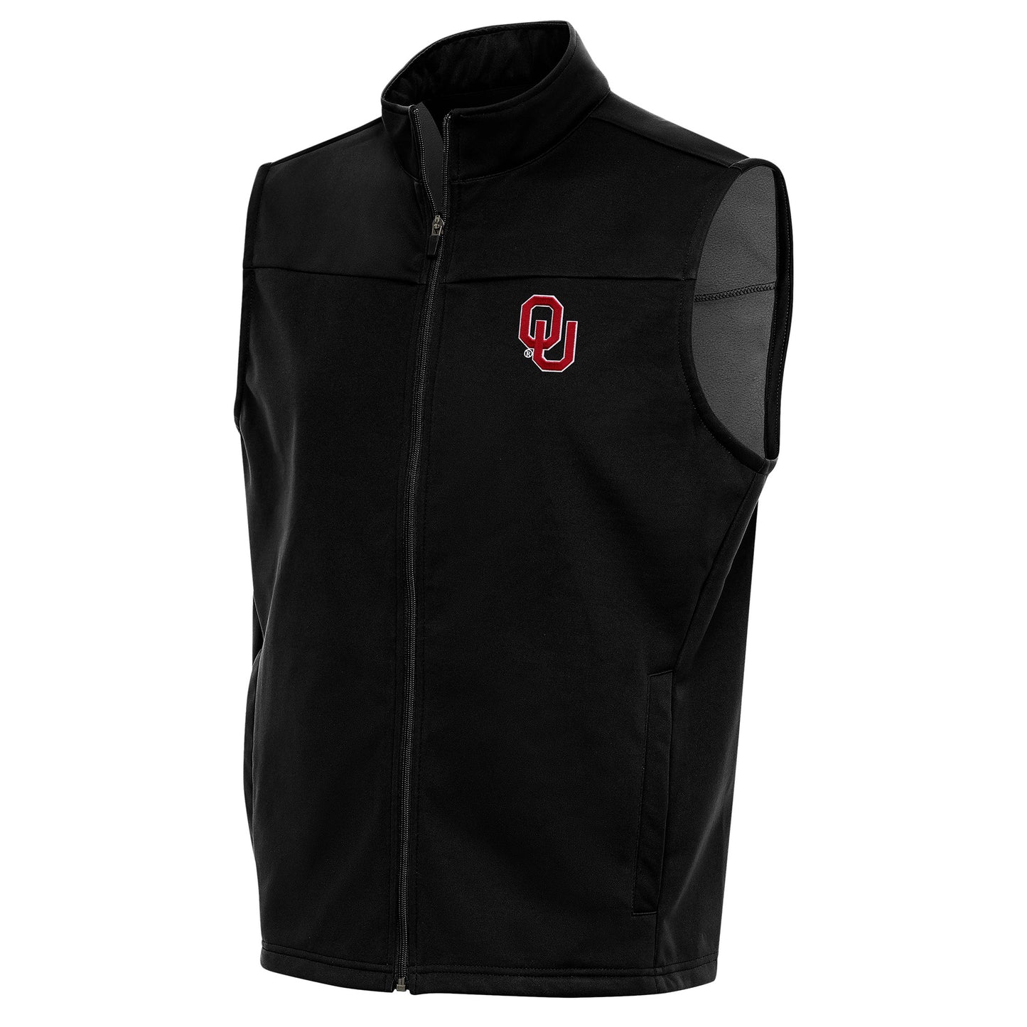 Men's Antigua Black Oklahoma Sooners Links Full-Zip Golf Vest