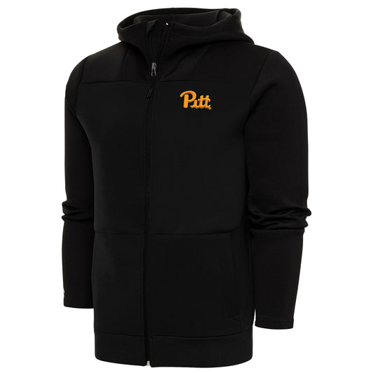 Men's Antigua Black Pitt Panthers Protect Full-Zip Hoodie