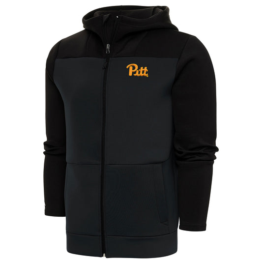 Men's Antigua Black/Charcoal Pitt Panthers Protect Full-Zip Hoodie