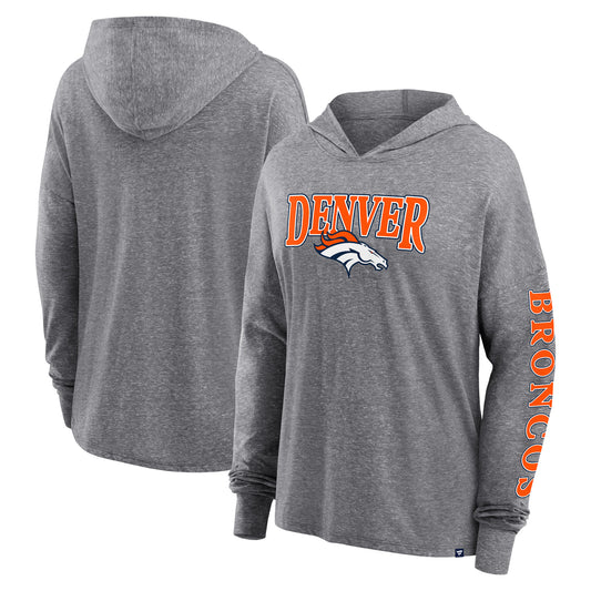 Women's Fanatics Heather Gray Denver Broncos Classic Outline Pullover Hoodie