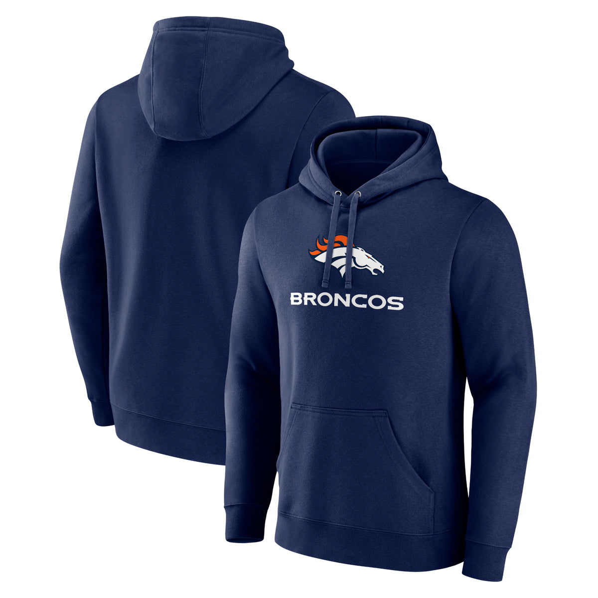 Men's Navy Denver Broncos Logo Team Lockup Fitted Pullover Hoodie