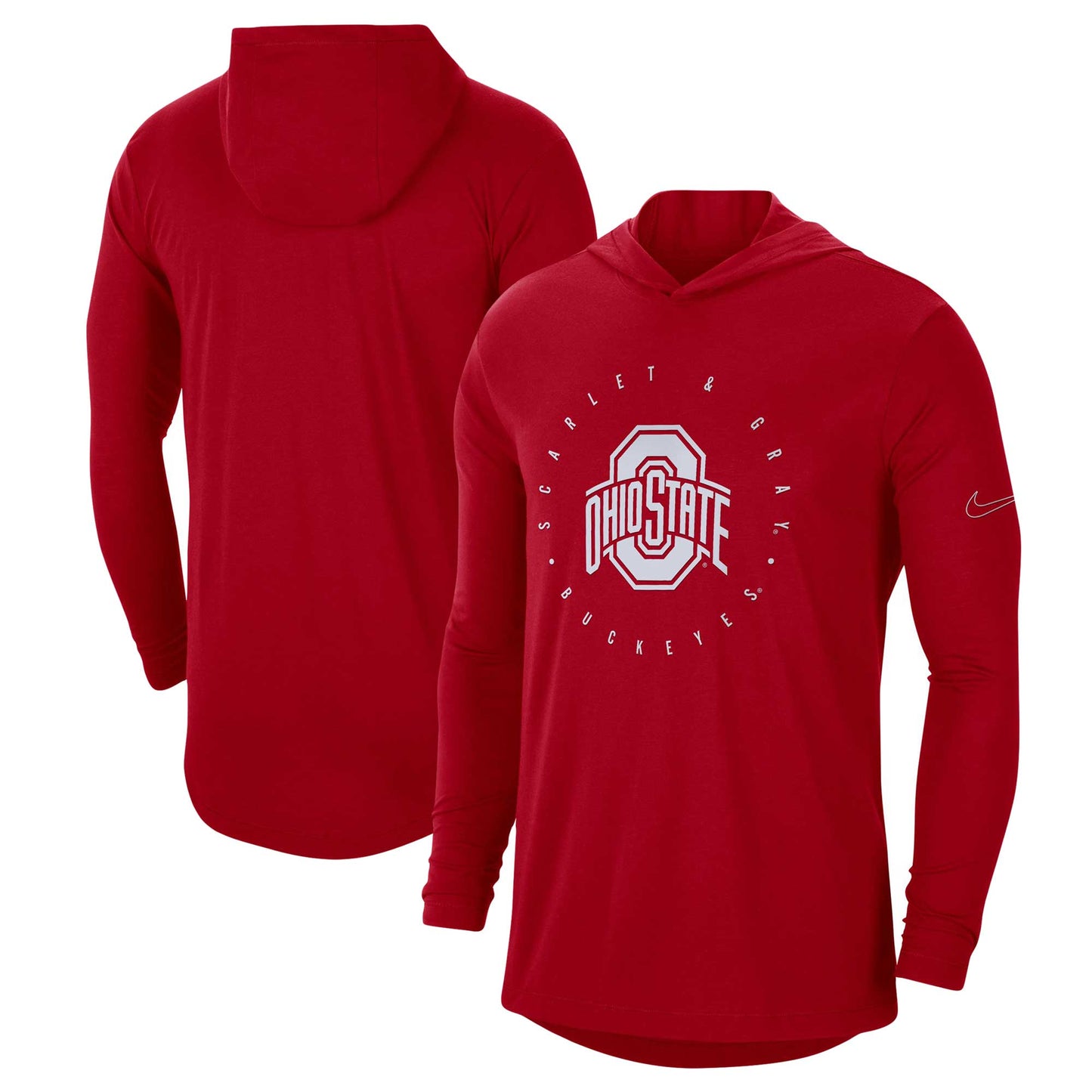 Men's Nike Scarlet Ohio State Buckeyes Campus Tri-Blend Performance Long Sleeve Hooded T-Shirt