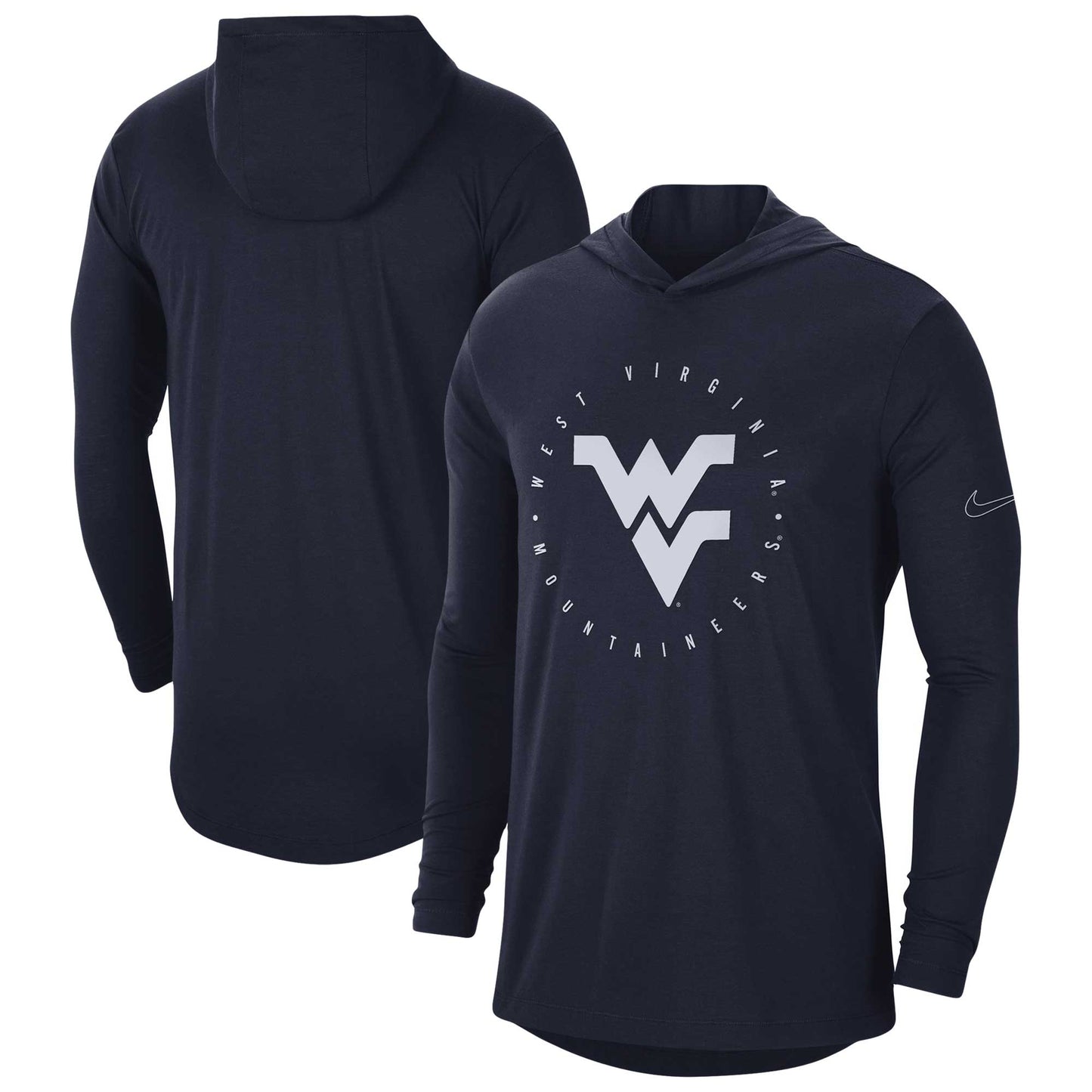 Men's Nike Navy West Virginia Mountaineers Campus Tri-Blend Performance Long Sleeve Hooded T-Shirt