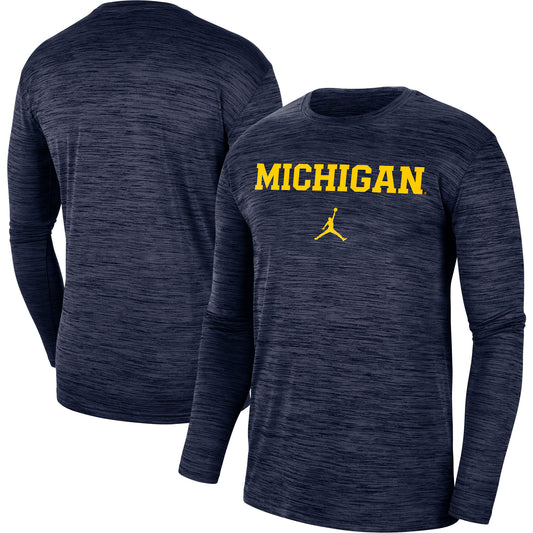 Men's Jordan Brand Navy Michigan Wolverines Team Velocity Performance Long Sleeve T-Shirt