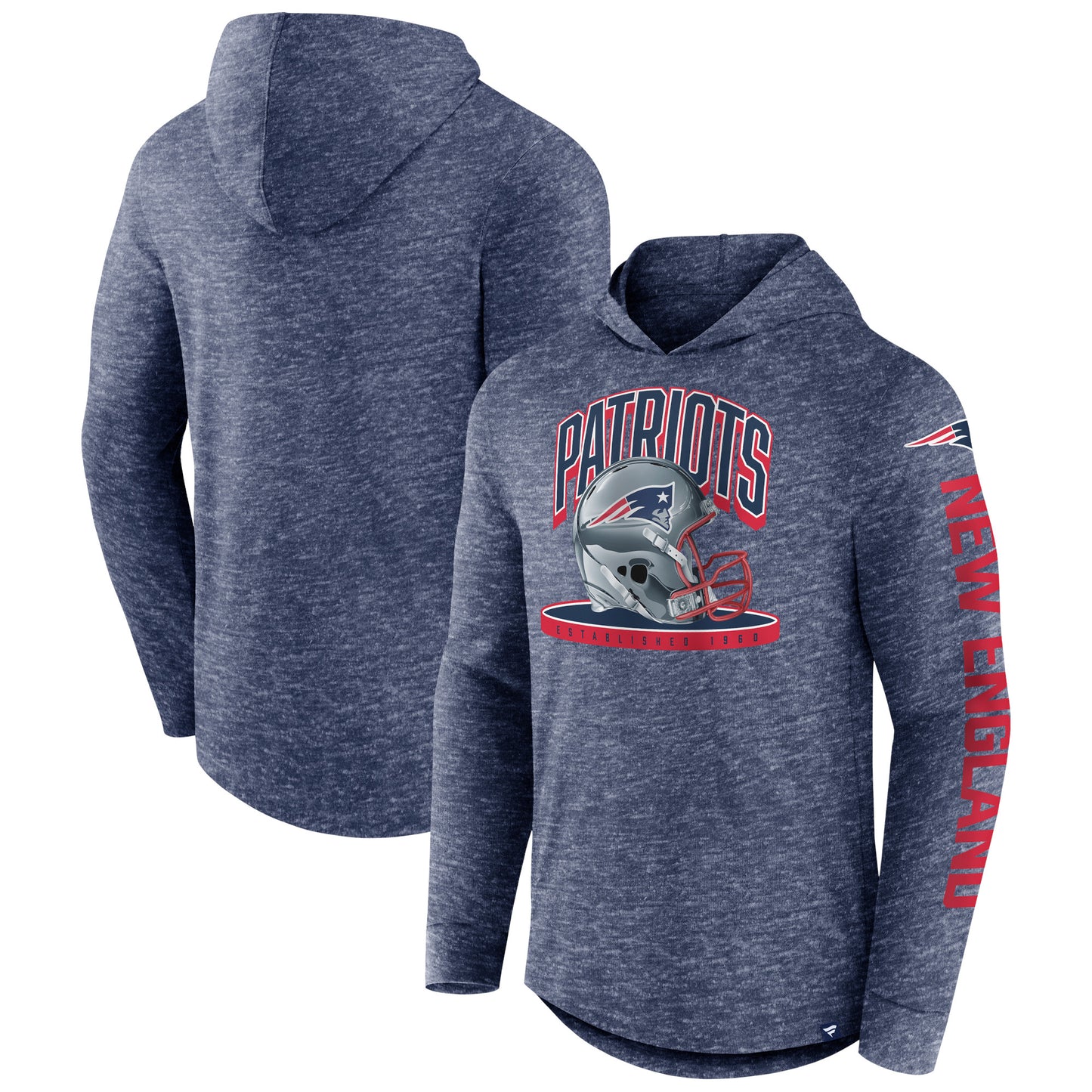 Men's Fanatics Navy New England Patriots Helmet Platform Long Sleeve Hoodie T-Shirt