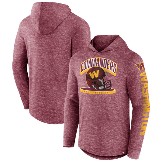 Men's Fanatics Burgundy Washington Commanders Helmet Platform Long Sleeve Hoodie T-Shirt