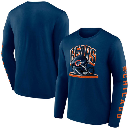 Men's Fanatics  Navy Chicago Bears Helmet Platform Long Sleeve T-Shirt