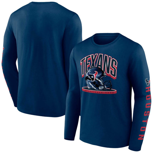 Men's Fanatics  Navy Houston Texans Helmet Platform Long Sleeve T-Shirt