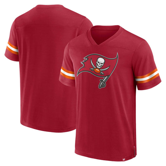 Men's Fanatics  Red Tampa Bay Buccaneers Jersey Tackle V-Neck T-Shirt