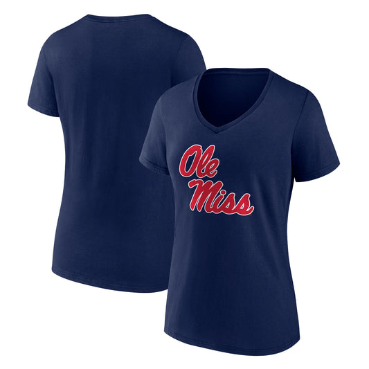 Women's Navy Ole Miss Rebels Team Logo V-Neck T-Shirt