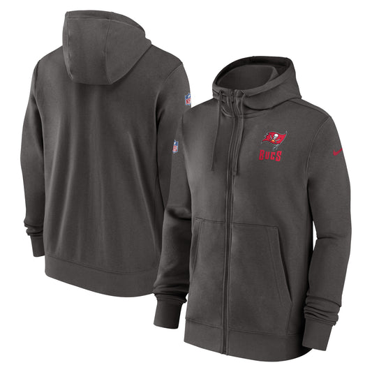 Men's Nike Pewter Tampa Bay Buccaneers Sideline Club Performance Full-Zip Hoodie