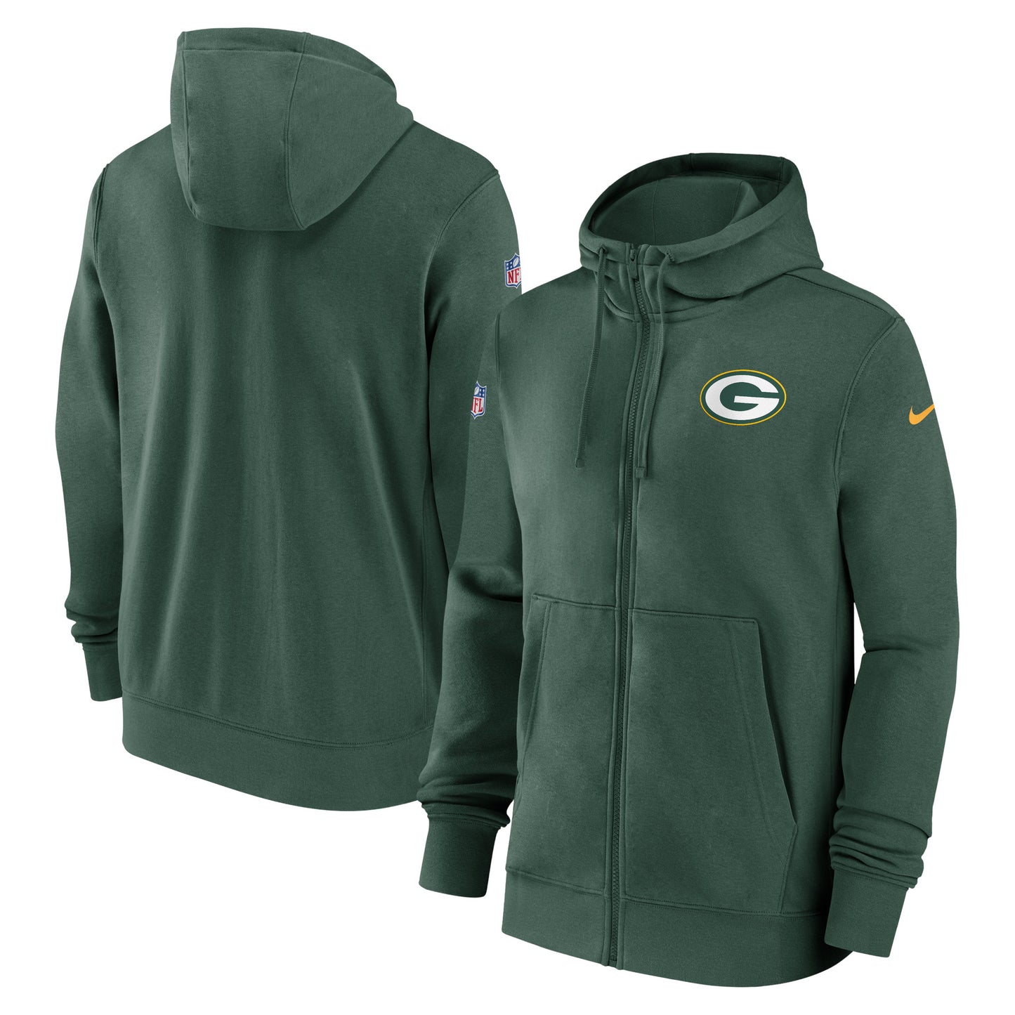 Men's Nike Green Green Bay Packers Sideline Club Performance Full-Zip Hoodie