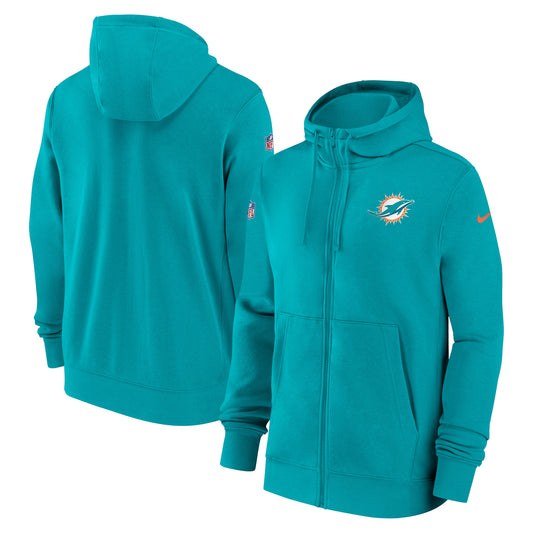 Men's Nike Aqua Miami Dolphins Sideline Club Performance Full-Zip Hoodie