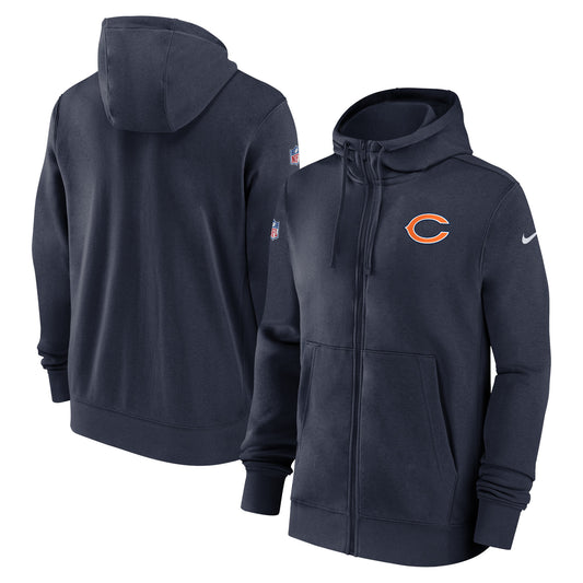 Men's Nike Navy Chicago Bears Sideline Club Performance Full-Zip Hoodie