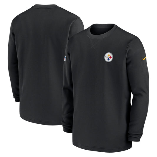 Men's Nike  Black Pittsburgh Steelers 2023 Sideline Throwback Heavy Brushed Waffle Long Sleeve Top