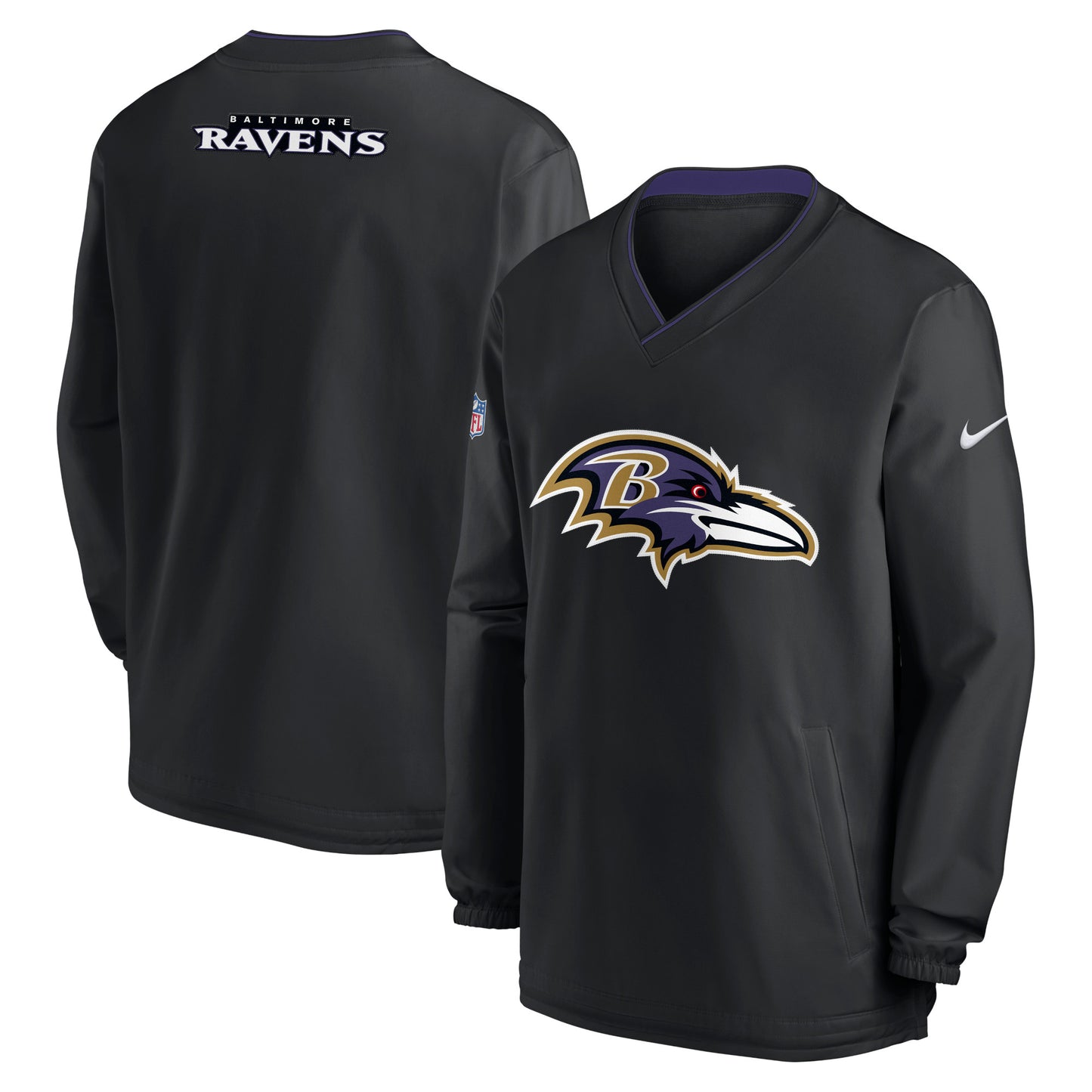 Men's Nike Black Baltimore Ravens Sideline V-Neck Pullover Windbreaker