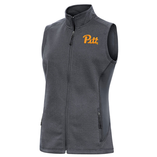 Women's Antigua Heather Charcoal Pitt Panthers Course Full-Zip Vest