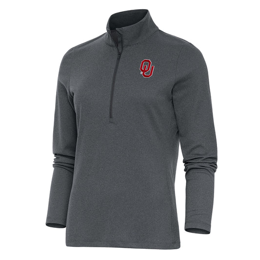 Women's Antigua Heather Charcoal Oklahoma Sooners Epic Quarter-Zip Pullover Top