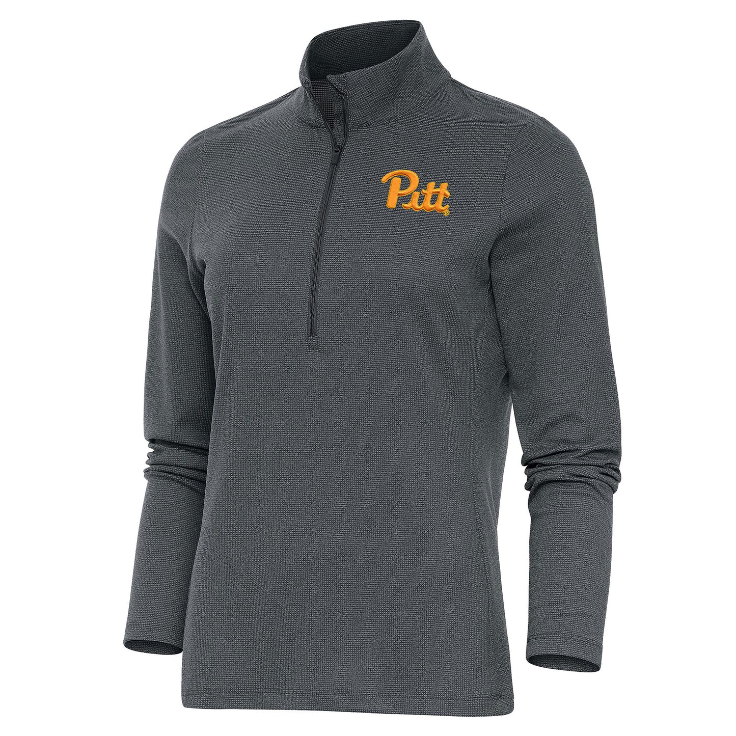 Women's Antigua Heather Charcoal Pitt Panthers Epic Quarter-Zip Pullover Top