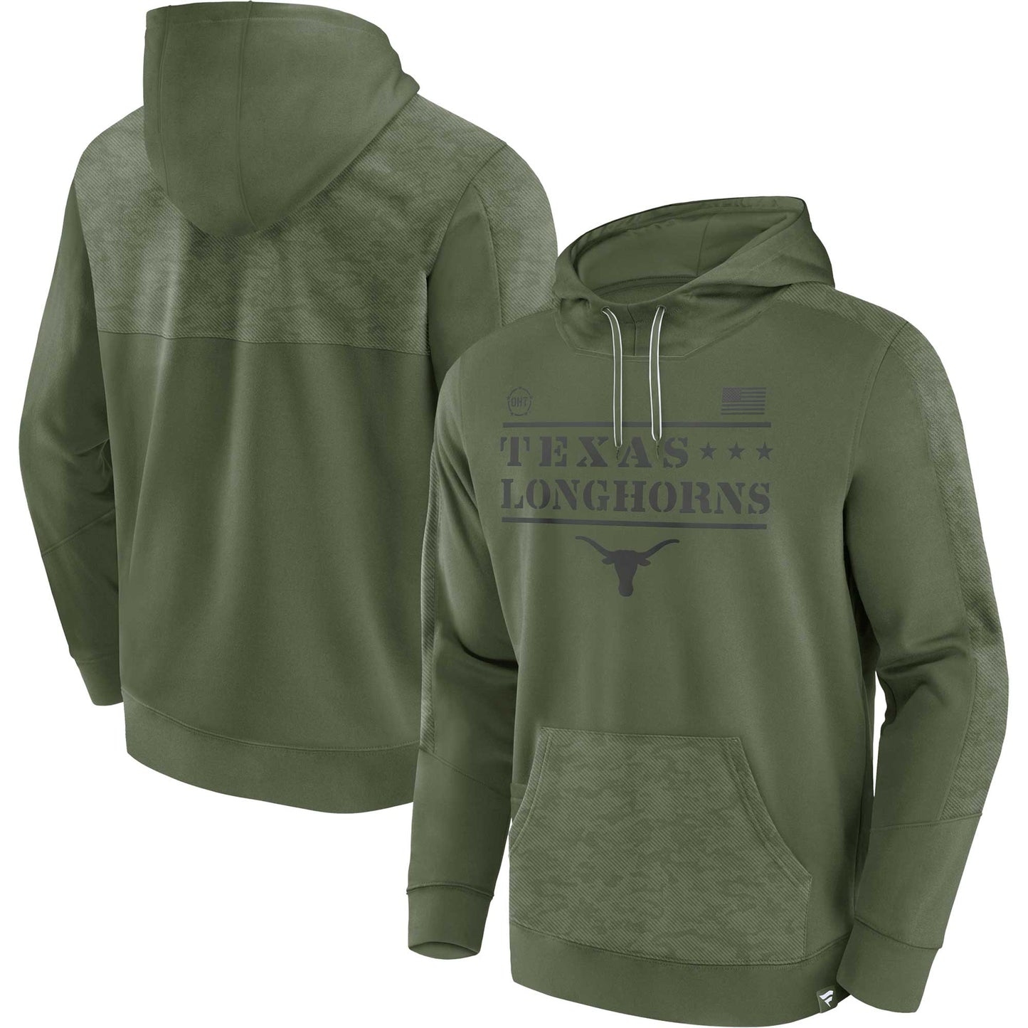 Men's Fanatics Olive Texas Longhorns OHT Military Appreciation Stencil Pullover Hoodie