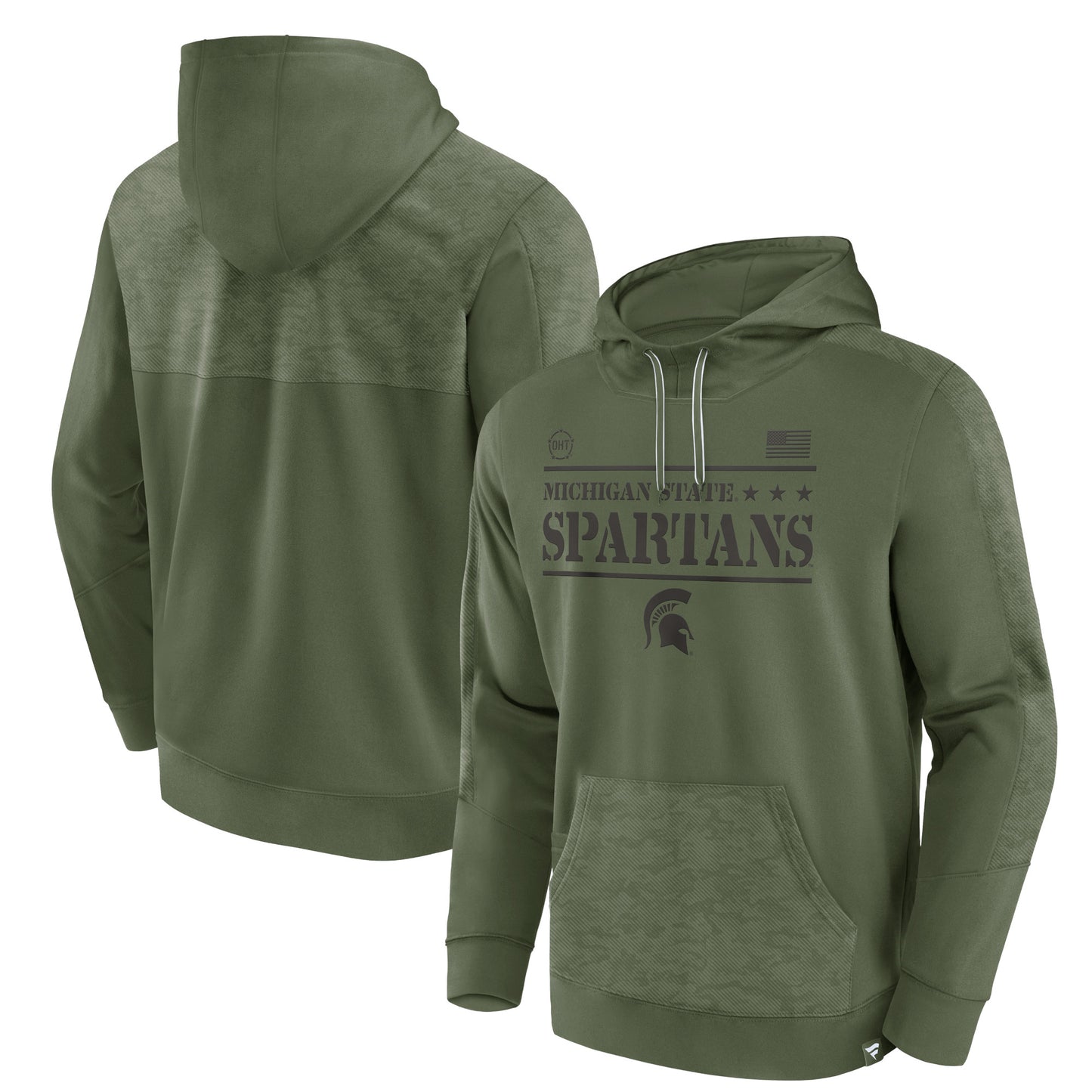 Men's Fanatics Olive Michigan State Spartans OHT Military Appreciation Stencil Pullover Hoodie