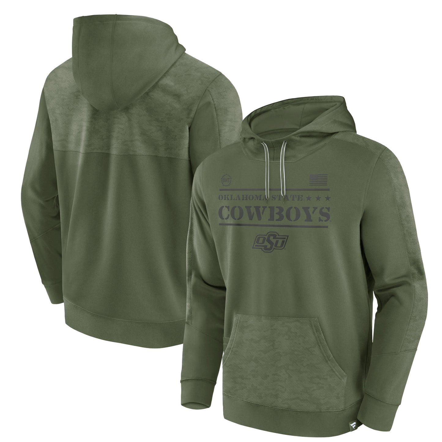 Men's Fanatics Olive Oklahoma State Cowboys OHT Military Appreciation Stencil Pullover Hoodie