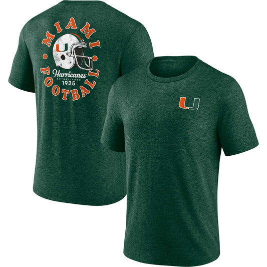 Men's Fanatics Heather Green Miami Hurricanes Old-School Bold Tri-Blend T-Shirt