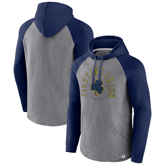 Men's Fanatics Navy/Heather Gray Notre Dame Fighting Irish Wrap Up Raglan Pullover Hoodie