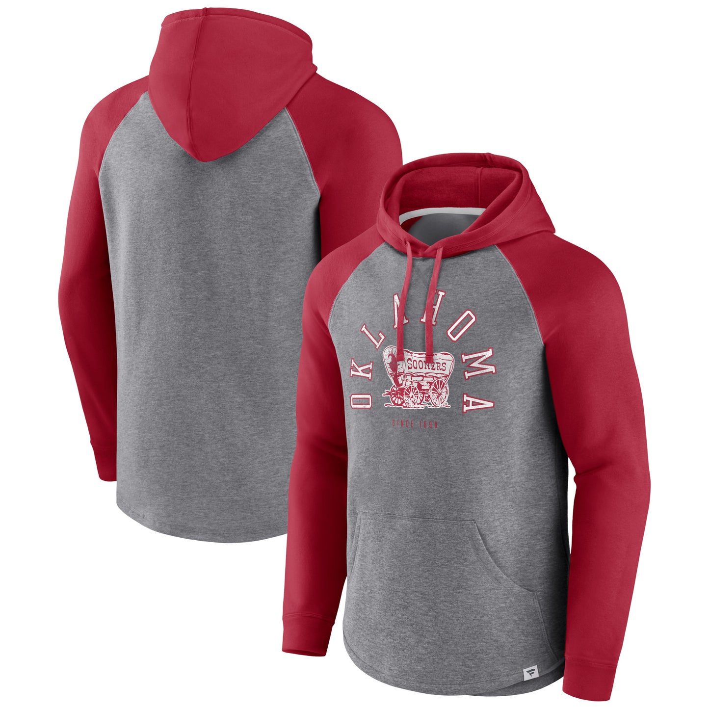 Men's Fanatics Crimson/Heather Gray Oklahoma Sooners Wrap Up Raglan Pullover Hoodie