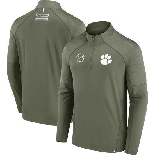 Men's Fanatics Olive Clemson Tigers OHT Military Appreciation Titan Raglan Quarter-Zip Jacket