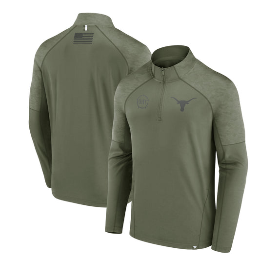 Men's Fanatics Olive Texas Longhorns OHT Military Appreciation Titan Raglan Quarter-Zip Jacket