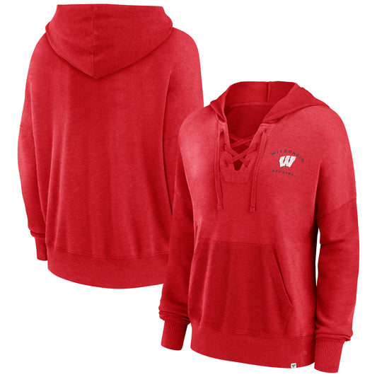 Women's Fanatics Heather Red Wisconsin Badgers Campus Lace-Up Pullover Hoodie